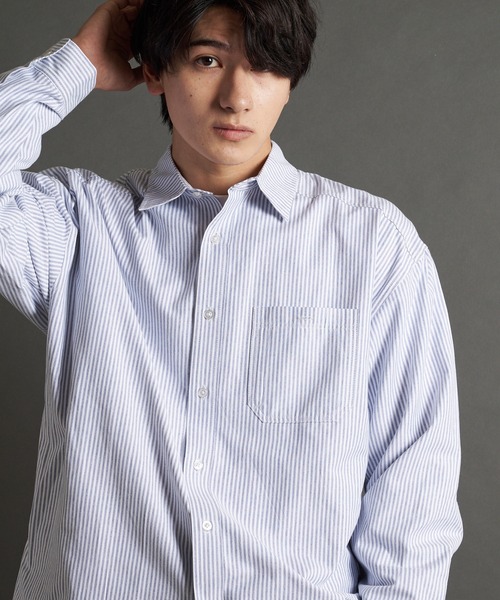 JACKROSE(ジャックローズ)の「RT-オックスレギュラーカラーBIGシャツ(シャツ/ブラウス・メンズ・ストライプ/ブルー/ホワイト・L/XL)」の1枚目の写真