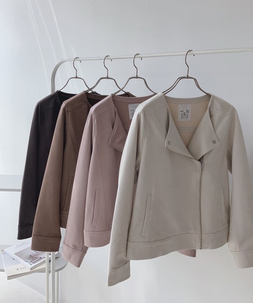 AS KNOW AS plus（アズノゥアズプラス）の「☆ポンチなライダースジャケット（ライダースジャケット・レディース・ピンク/モカ/アイボリー/スミクロ/グレイッシュベージュ・FREE）」の10枚目の写真