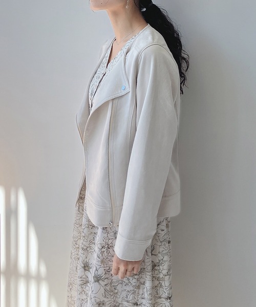 AS KNOW AS plus（アズノゥアズプラス）の「☆ポンチなライダースジャケット（ライダースジャケット・レディース・ピンク/モカ/アイボリー/スミクロ/グレイッシュベージュ・FREE）」の14枚目の写真