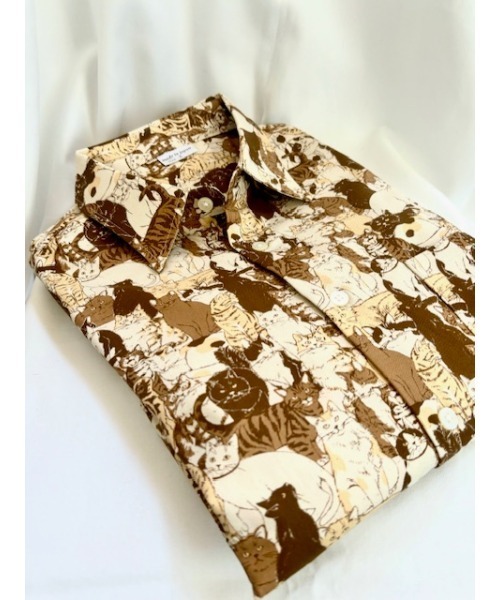 セール】ネコ柄 フレンチブル柄 アニマル総柄シャツ 日本製（シャツ