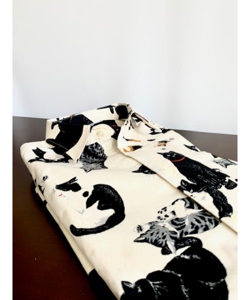 セール】ネコ柄 フレンチブル柄 アニマル総柄シャツ 日本製（シャツ