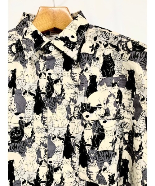 セール】ネコ柄 フレンチブル柄 アニマル総柄シャツ 日本製（シャツ