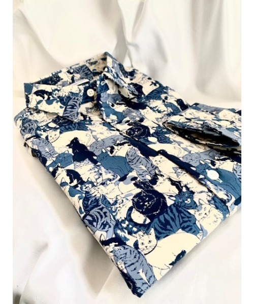 セール】ネコ柄 フレンチブル柄 アニマル総柄シャツ 日本製（シャツ