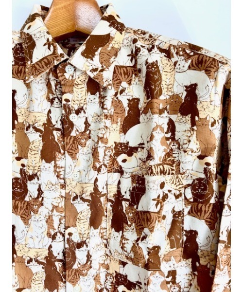 セール】ネコ柄 フレンチブル柄 アニマル総柄シャツ 日本製（シャツ