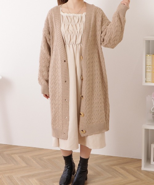 Lace Ladies(レースレディース)の「ケーブル柄ロング丈長袖ニットカーディガン(カーディガン/ボレロ・レディース・グレイッシュベージュ/ブラウン/ブラック・FREE)」の15枚目の写真