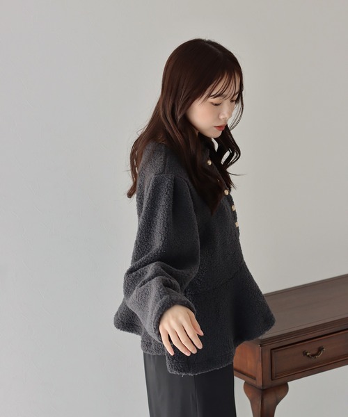 セール】ボアペプラムジャケット（ノーカラージャケット）｜BLUEEAST