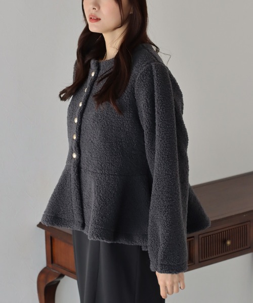 ボーダーズアットバルコニー ノーカラー ウール ジャケット ペプラム グレー希少 BORDERS at BALCONY 今季ノーカラージャケットブラック