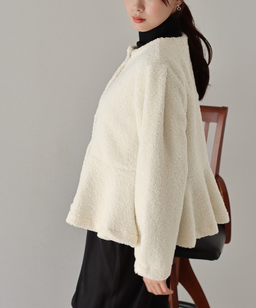 セール】ボアペプラムジャケット（ノーカラージャケット）｜BLUEEAST