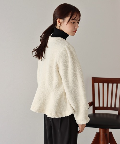 ブルレア　ペプラムジャケット レザー調ストレッチペプラムジャケット【洗える