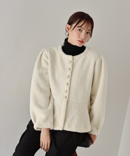 BLUEEAST（ブルーイースト）の「ボアペプラムジャケット（ノーカラー