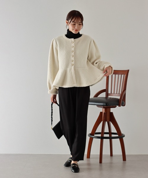 セール】ボアペプラムジャケット（ノーカラージャケット）｜BLUEEAST