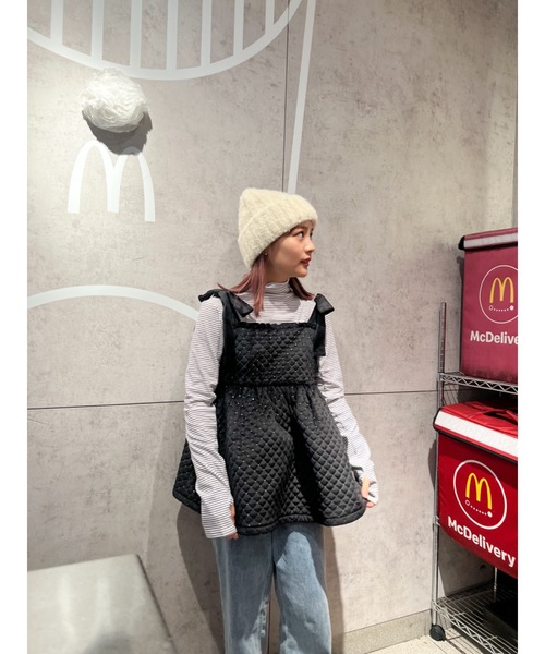 JUMELLE（ジュメロ）の「mix knit cap（ニットキャップ/ビーニー・レディース・チャコールグレー/アイボリー・FREE）」の4枚目の写真