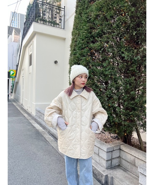 JUMELLE（ジュメロ）の「mix knit cap（ニットキャップ/ビーニー・レディース・チャコールグレー/アイボリー・FREE）」の6枚目の写真