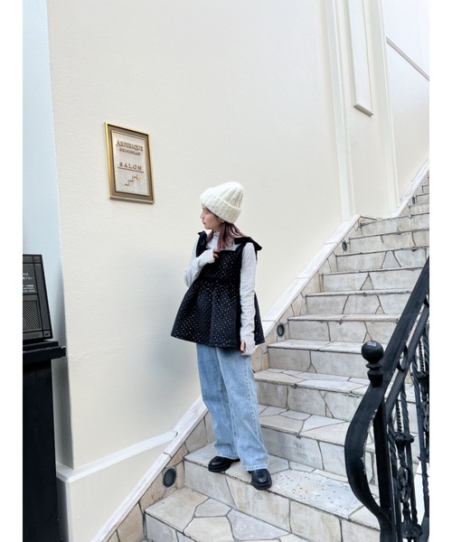 JUMELLE（ジュメロ）の「mix knit cap（ニットキャップ/ビーニー・レディース・チャコールグレー/アイボリー・FREE）」の10枚目の写真