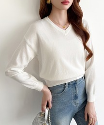 COCOMOMO | 【10色展開】 Vネックニット シンプルベーシック やわらか カラーニット長袖トップス(ニット/セーター)