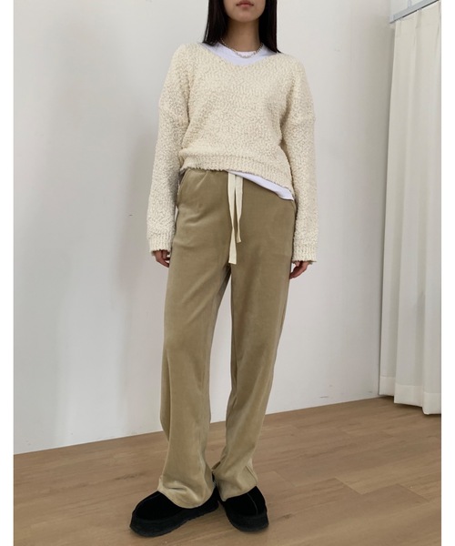 Didot.showroom（ディドット ショールーム）の「【DIDOT.】ベロアスウェットパンツ（スウェットパンツ・レディース・ブラック/ベージュ/ブラウン/ヘザーグレー・FREE）」の4枚目の写真