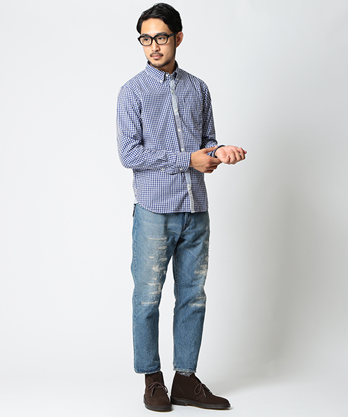 BEAMS（ビームス）の「BEAMS / ギンガムチェック 前立キリカエ ミニ襟 ボタンダウン シャツ（シャツ/ブラウス・メンズ・ブラック/ブルー/グレー・LARGE/SMALL/MEDIUM/X-LARGE）」の6枚目の写真