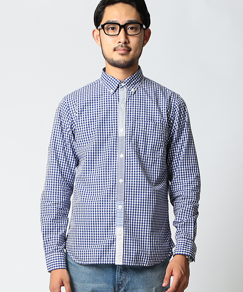 BEAMS（ビームス）の「BEAMS / ギンガムチェック 前立キリカエ ミニ襟 ボタンダウン シャツ（シャツ/ブラウス・メンズ・ブラック/ブルー/グレー・LARGE/SMALL/MEDIUM/X-LARGE）」の7枚目の写真