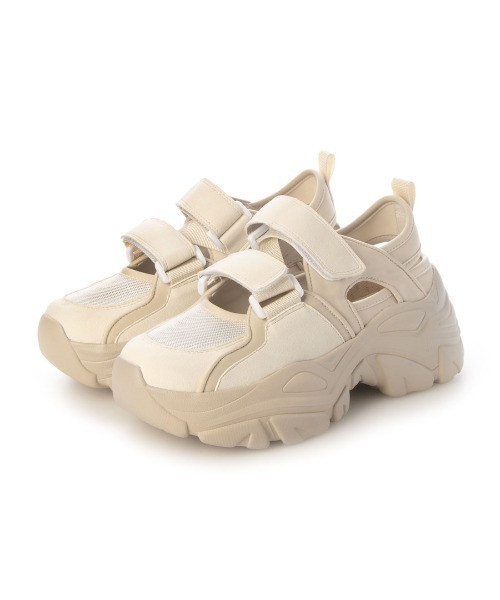 EVOL（イーボル）の「一部WEB限定カラー【EVOL】軽量厚底ベルトスニーカー IW5372（スニーカー・レディース・ベージュ/ブラック/ライトグレー・S/L/M）」の4枚目の写真