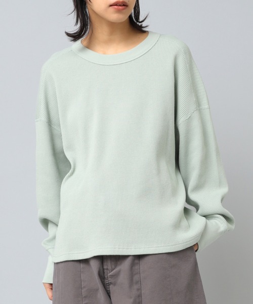 RNA-N(アールエヌエーエヌ)の「M2196 16/-ワッフルオーバーサイズプルオーバー(Tシャツ/カットソー・レディース・ミント/グレイッシュブルー/ブラック・MEDIUM)」の2枚目の写真