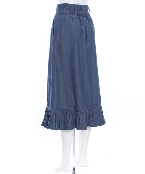 デニムフレアスカート ダークブルー フリル裾 デニムフレアスカート ダークブルー フリル裾 デニムフレアスカート