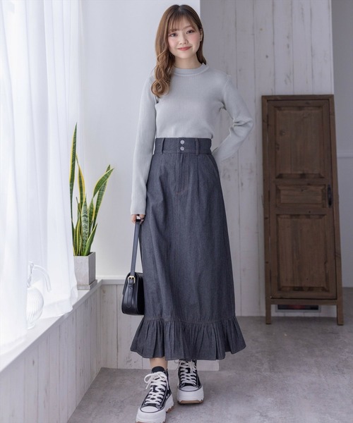 clear（クリア）の「裾フリルデニムロングスカート≪2024SS≫（デニムスカート・レディース・ブラック/インディゴブルー・S/M）」の15枚目の写真