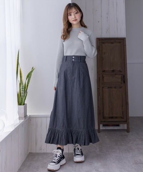 clear（クリア）の「裾フリルデニムロングスカート≪2024SS≫（デニム