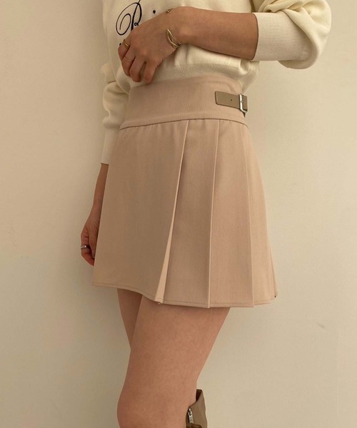 one after another NICE CLAUP(ワンアフターアナザーナイスクラップ)の「サイドベルト付きプリーツミニスカート(スカート・レディース・ストライプ/チャコールグレー/ブラック/ピンクベージュ・FREE)」の13枚目の写真