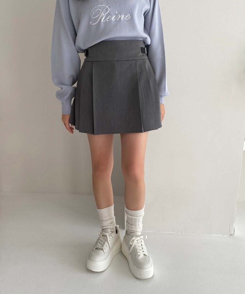 one after another NICE CLAUP(ワンアフターアナザーナイスクラップ)の「サイドベルト付きプリーツミニスカート(スカート・レディース・ストライプ/チャコールグレー/ブラック/ピンクベージュ・FREE)」の9枚目の写真