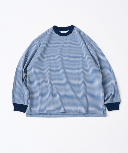 417 EDIFICE（フォーワンセブンエディフィス）の「マイクロボーダー カットソー /  ビッグシルエット / ロンT（Tシャツ/カットソー・メンズ・パープル/ベージュ/ブラウン/ブルー/チャコールグレー・MEDIUM/LARGE）」の6枚目の写真