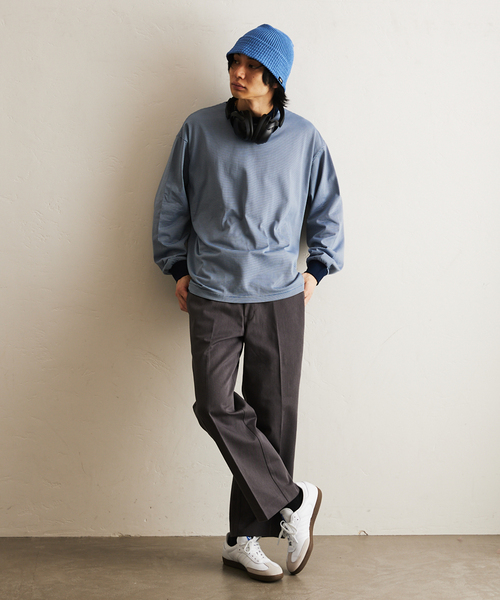 417 EDIFICE（フォーワンセブンエディフィス）の「マイクロボーダー カットソー /  ビッグシルエット / ロンT（Tシャツ/カットソー・メンズ・パープル/ベージュ/ブラウン/ブルー/チャコールグレー・MEDIUM/LARGE）」の13枚目の写真