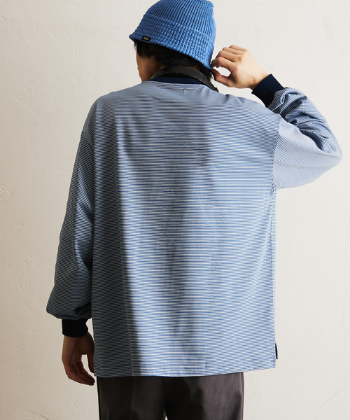 417 EDIFICE（フォーワンセブンエディフィス）の「マイクロボーダー カットソー /  ビッグシルエット / ロンT（Tシャツ/カットソー・メンズ・パープル/ベージュ/ブラウン/ブルー/チャコールグレー・MEDIUM/LARGE）」の15枚目の写真