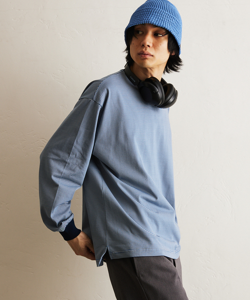 417 EDIFICE（フォーワンセブンエディフィス）の「マイクロボーダー カットソー /  ビッグシルエット / ロンT（Tシャツ/カットソー・メンズ・パープル/ベージュ/ブラウン/ブルー/チャコールグレー・MEDIUM/LARGE）」の16枚目の写真