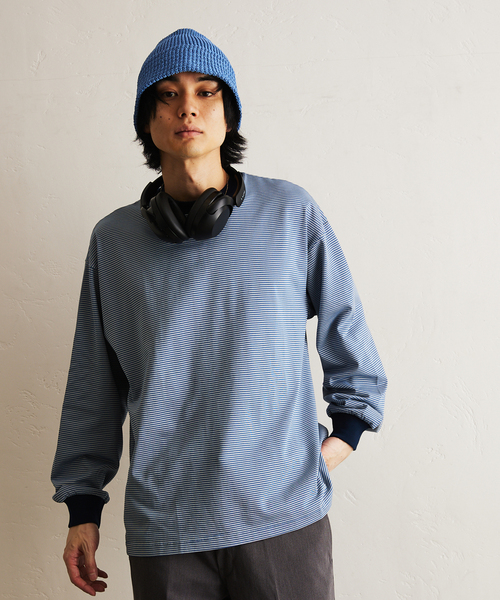 417 EDIFICE（フォーワンセブンエディフィス）の「マイクロボーダー カットソー /  ビッグシルエット / ロンT（Tシャツ/カットソー・メンズ・パープル/ベージュ/ブラウン/ブルー/チャコールグレー・MEDIUM/LARGE）」の17枚目の写真