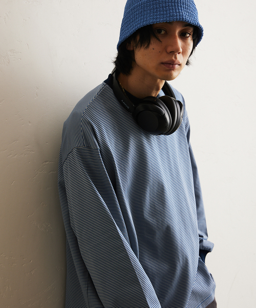 417 EDIFICE（フォーワンセブンエディフィス）の「マイクロボーダー カットソー /  ビッグシルエット / ロンT（Tシャツ/カットソー・メンズ・パープル/ベージュ/ブラウン/ブルー/チャコールグレー・MEDIUM/LARGE）」の18枚目の写真