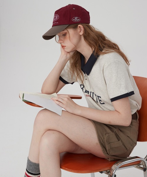 ポロカラー ハーフジップ レタリングショートスリーブトップス 24sK58765（Tシャツ/カットソー）｜KUHNMARVIN（クエンマウエ）