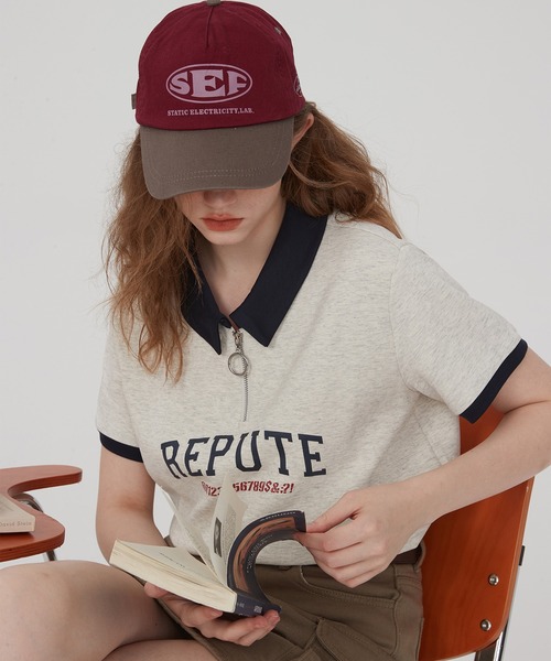 ポロカラー ハーフジップ レタリングショートスリーブトップス 24sK58765（Tシャツ/カットソー）｜KUHNMARVIN（クエンマウエ）