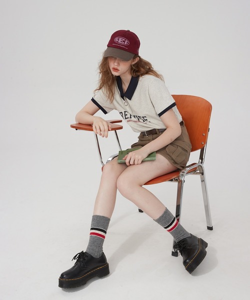 ポロカラー ハーフジップ レタリングショートスリーブトップス 24sK58765（Tシャツ/カットソー）｜KUHNMARVIN（クエンマウエ）