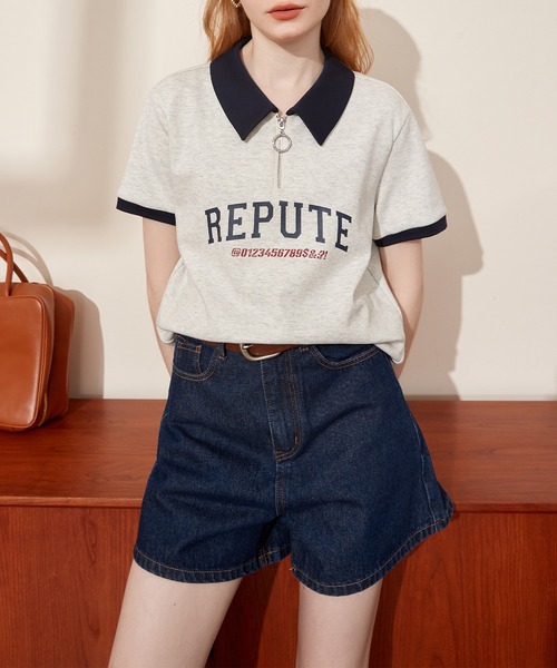 ポロカラー ハーフジップ レタリングショートスリーブトップス 24sK58765（Tシャツ/カットソー）｜KUHNMARVIN（クエンマウエ）