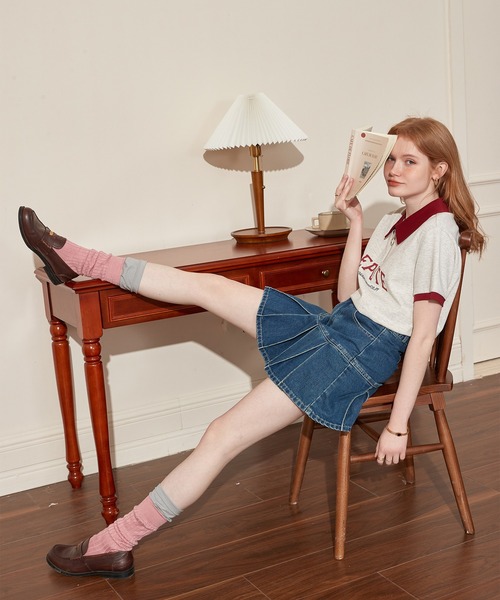 ポロカラー ハーフジップ レタリングショートスリーブトップス 24sK58765（Tシャツ/カットソー）｜KUHNMARVIN（クエンマウエ）