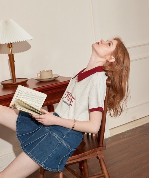 ポロカラー ハーフジップ レタリングショートスリーブトップス 24sK58765（Tシャツ/カットソー）｜KUHNMARVIN（クエンマウエ）