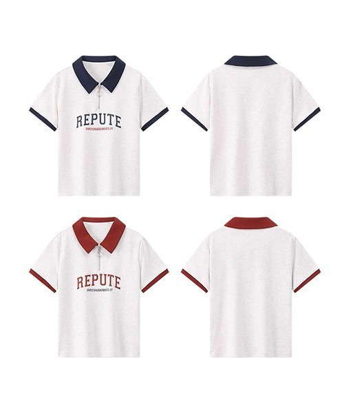 ポロカラー ハーフジップ レタリングショートスリーブトップス 24sK58765（Tシャツ/カットソー）｜KUHNMARVIN（クエンマウエ）