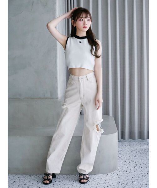 EATME（イートミー）の「カットアウトデニムワイドパンツ（デニムパンツ・レディース・ブラック/ブルー/アイボリー・SMALL/MEDIUM）」の12枚目の写真