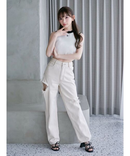 EATME（イートミー）の「カットアウトデニムワイドパンツ（デニムパンツ・レディース・ブラック/ブルー/アイボリー・SMALL/MEDIUM）」の10枚目の写真