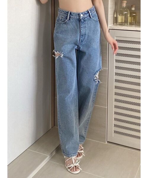 EATME（イートミー）の「カットアウトデニムワイドパンツ（デニムパンツ・レディース・ブラック/ブルー/アイボリー・SMALL/MEDIUM）」の8枚目の写真