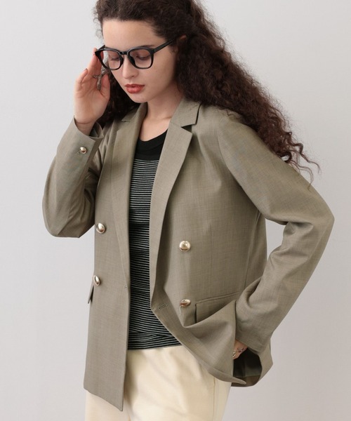 saloon（サルーン）の「SALOON(サルーン)/《再入荷・新色登場》ダブルテーラードジャケット（テーラードジャケット・レディース・ネイビー/グレー/ライトカーキ・SMALL/MEDIUM）」の2枚目の写真