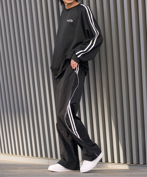 FRESHFON トレパン　ナイロン　サイドライン有り　グリーン ANPAS パンツ Nylon Fabric Side Line Color Switching Track