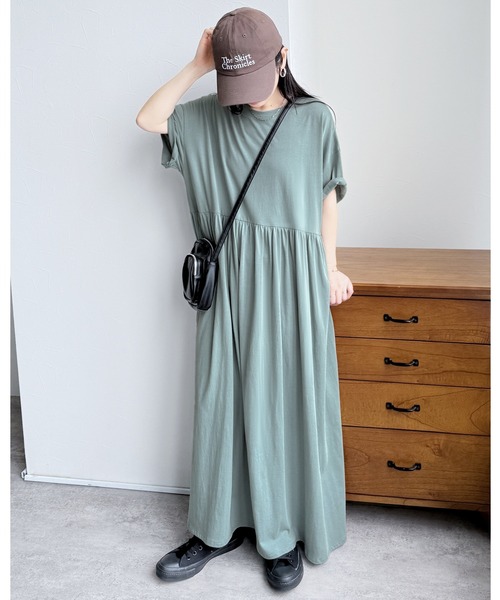 reca（レカ）の「ウエストギャザー切替ワンピース（ワンピース・レディース・ブラック/ベージュ/ブルー系その他/ライム/ピンク系その他/グリーン系その他/チャコールグレー・M）」の5枚目の写真