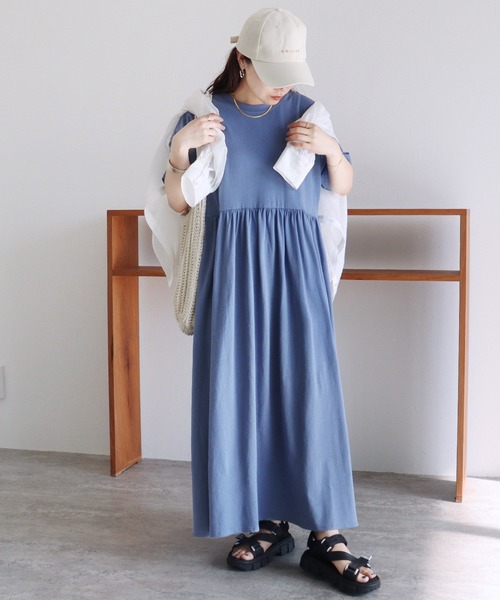 reca（レカ）の「ウエストギャザー切替ワンピース（ワンピース・レディース・ブラック/ベージュ/ブルー系その他/ライム/ピンク系その他/グリーン系その他/チャコールグレー・M）」の8枚目の写真