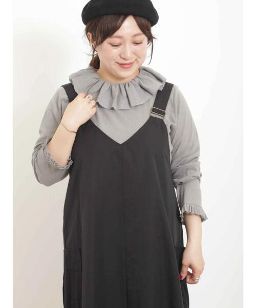 Samansa Mos2（サマンサ モスモス）の「フリル襟綿チュールトップス（Tシャツ/カットソー・レディース・ブラック/オフホワイト/グリーン・F）」の4枚目の写真